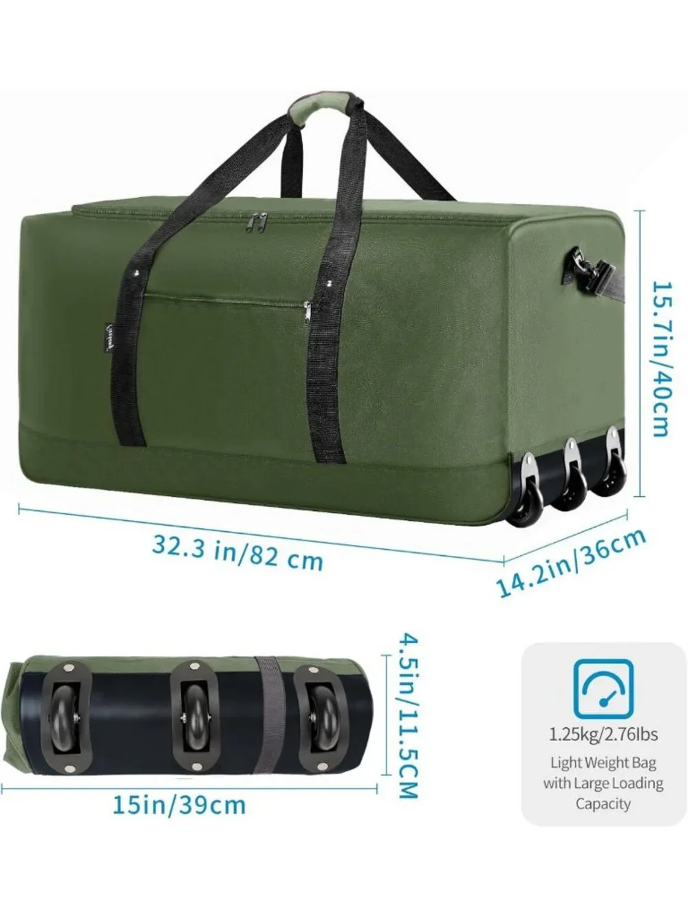 120L Foldable Rolling Duffel Bag with 3 Wheels, Lightweight Travel Bag, Large